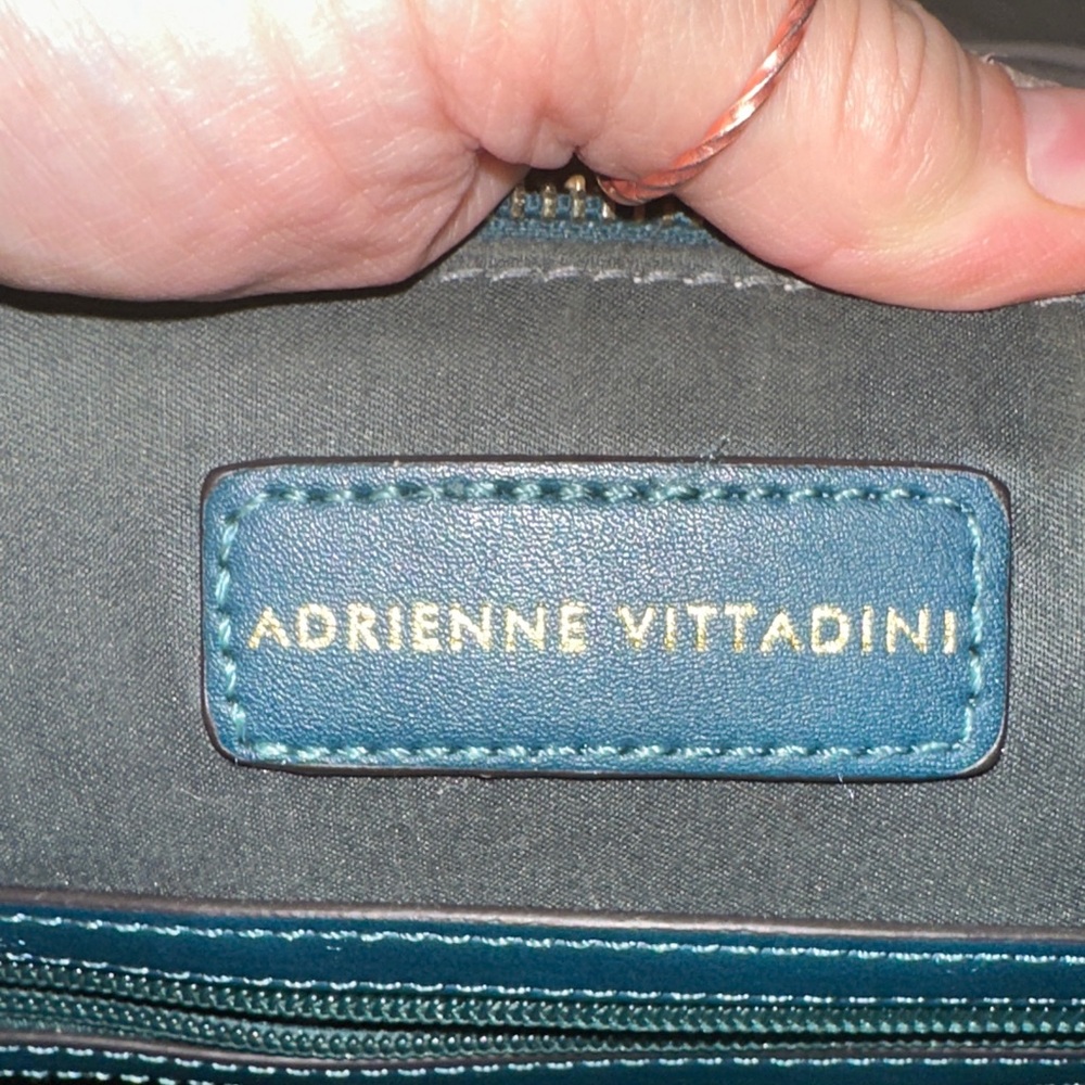 Adrienne Vittadini teal leather satchel gold accents charm and feet like new - Picture 8 of 16